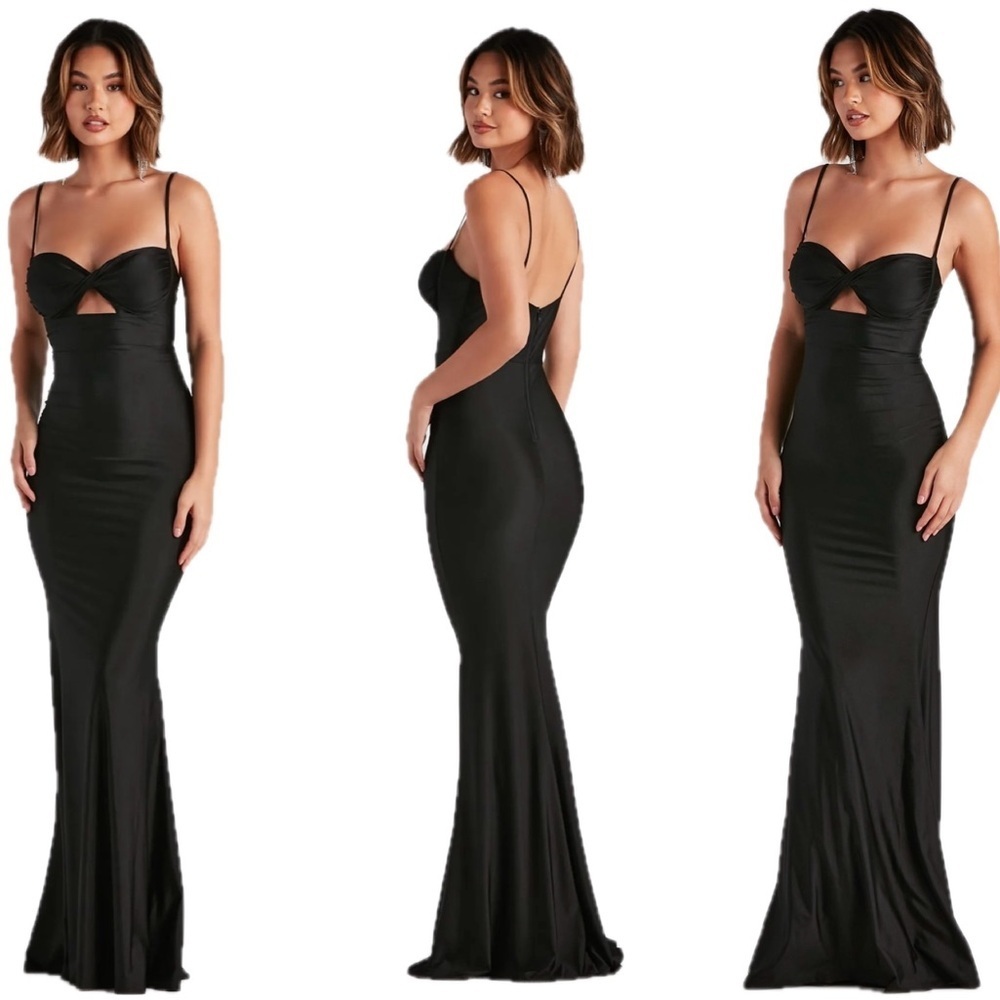 Windsor black sweetheart spaghetti strap cutout front twist mermaid dress Sz M